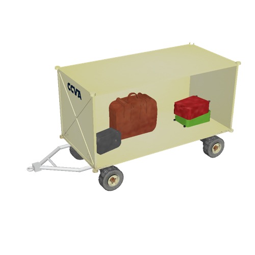 Screenshot of Baggage cart, covered, open one side, with baggage, beige