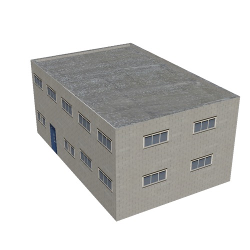 Screenshot of Office, grey brick, grey roof, 2 floors