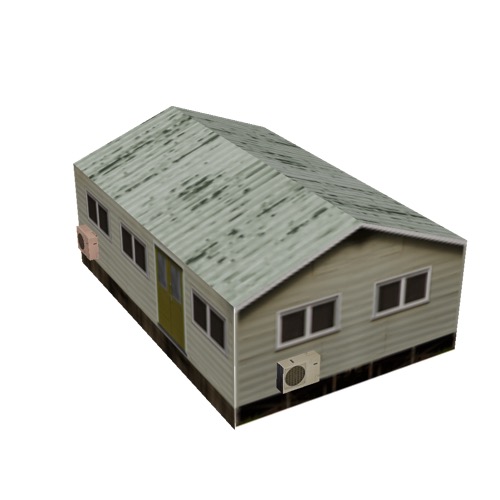 Screenshot of House, Wooden, Small, Tan, Green Rusty Roof