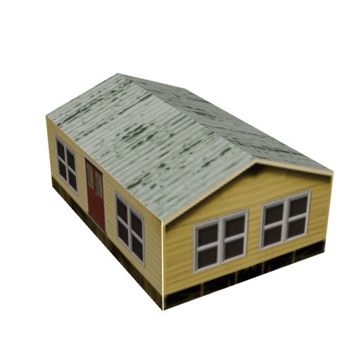 Screenshot of House, Wooden, Small, Yellow, Green Rusty Roof