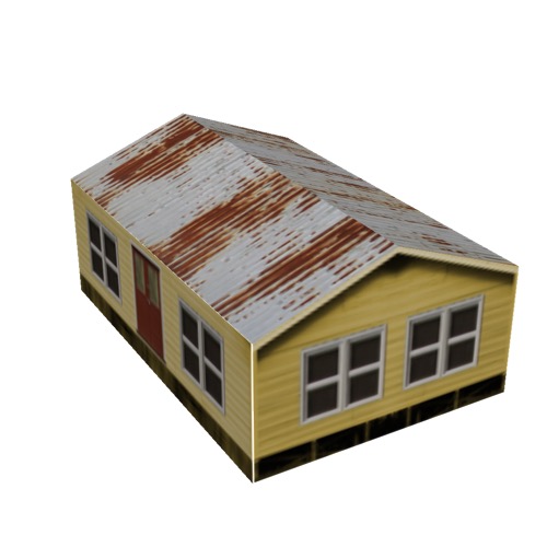Screenshot of House, Wooden, Small, Yellow, Grey Rusty Roof