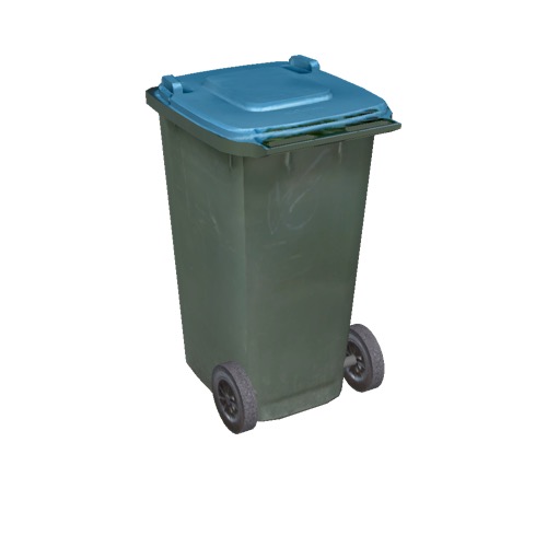 Screenshot of Wheelie bin, small, green, blue lid