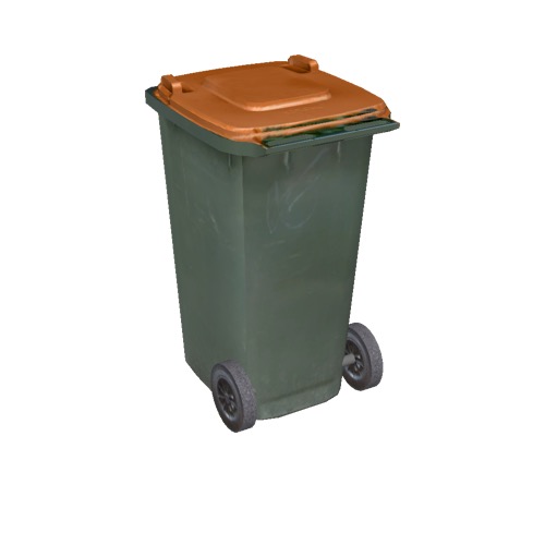 Screenshot of Wheelie bin, small, green, orange lid