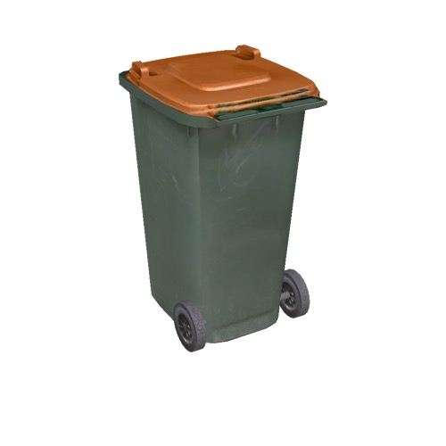 Screenshot of Wheelie bin, large, green, orange lid