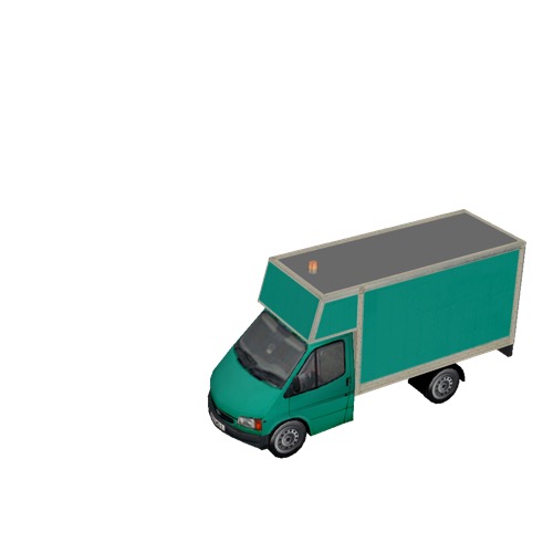 Screenshot of Ford Transit box truck, green 