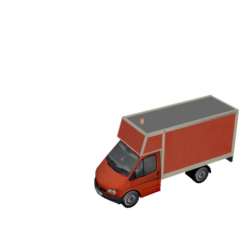 Screenshot of Ford Transit box truck, red 