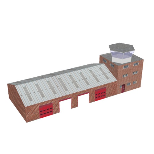 Screenshot of Fire station, red brick, four bays, office and hex tower