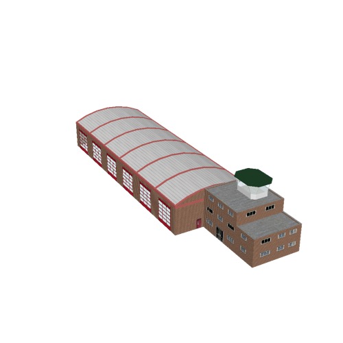 Screenshot of Fire station, red brick, six bays, red doors