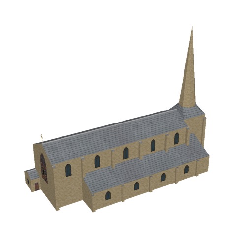 Screenshot of Church, stone, light brown, spire, 40m