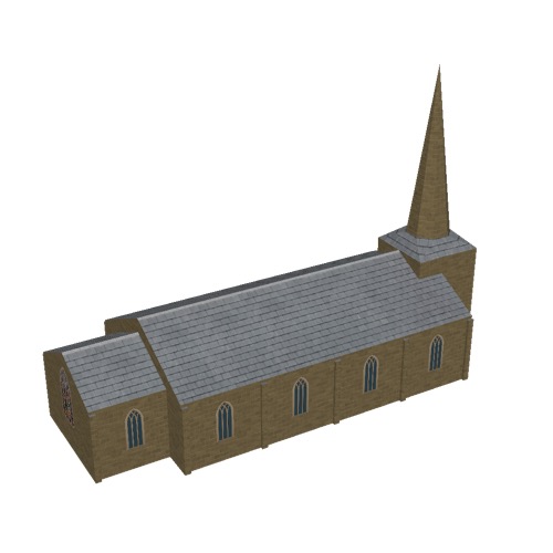 Screenshot of Church, stone, dark brown, spire, 30m