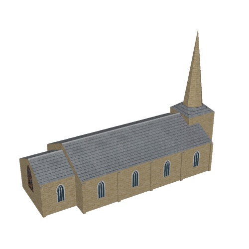 Screenshot of Church, stone, light brown, spire, 30m