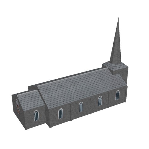 Screenshot of Church, stone, dark grey, spire, 30m