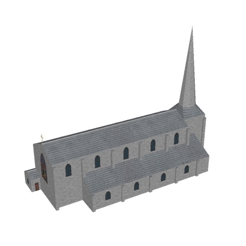 Screenshot of Church, stone, light grey, spire, 40m