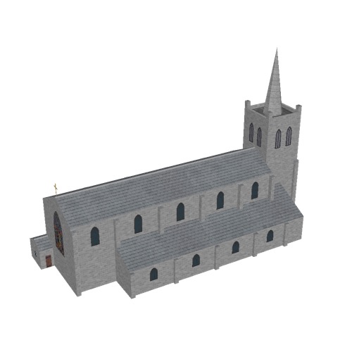 Screenshot of Church, stone, light grey, tower and spire, 40m