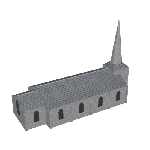 Screenshot of Church, stone, light grey, spire, 30m