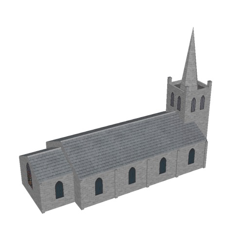 Screenshot of Church, stone, light grey, tower and spire, 30m