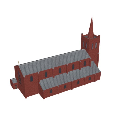 Screenshot of Church, stone, red, tower and spire, 40m