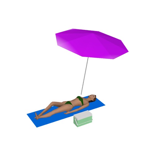 Screenshot of Woman, bikini, lying under parasol