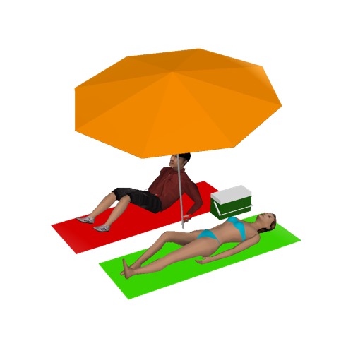 Screenshot of Man and woman lying under parasol